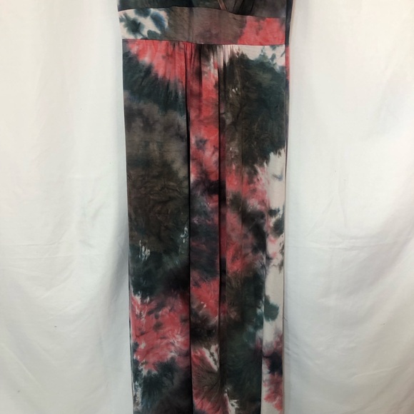 Woosea Dress Maxi Tie Dye Sleeveless Beachy Casual V Neck High Waist w/Band - Picture 4 of 10